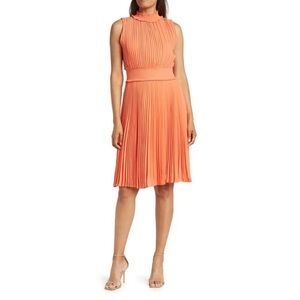 Nanette Lepore Coral Pleated Midi Dress